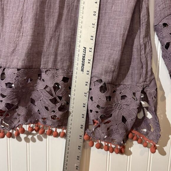 Retro Threads Boho Tunic Top Women’s L Purple Crochet Bell Sleeve Blouse - Picture 6 of 9